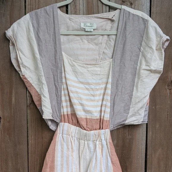 Anthropologie Elevenses Neutral Striped Square Neckline Cut Out Romper - Picture 3 of 16